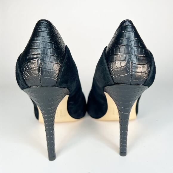 White House Black Market Black Suede Embossed Leather Stiletto Heels Shoes 10 - Picture 6 of 14